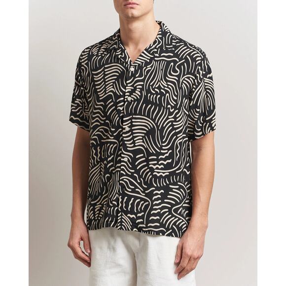 OAS Tar Lorenzo Viscose Patterned Button-Up Short Sleeve Shirt S NEW Oversized - Picture 1 of 7